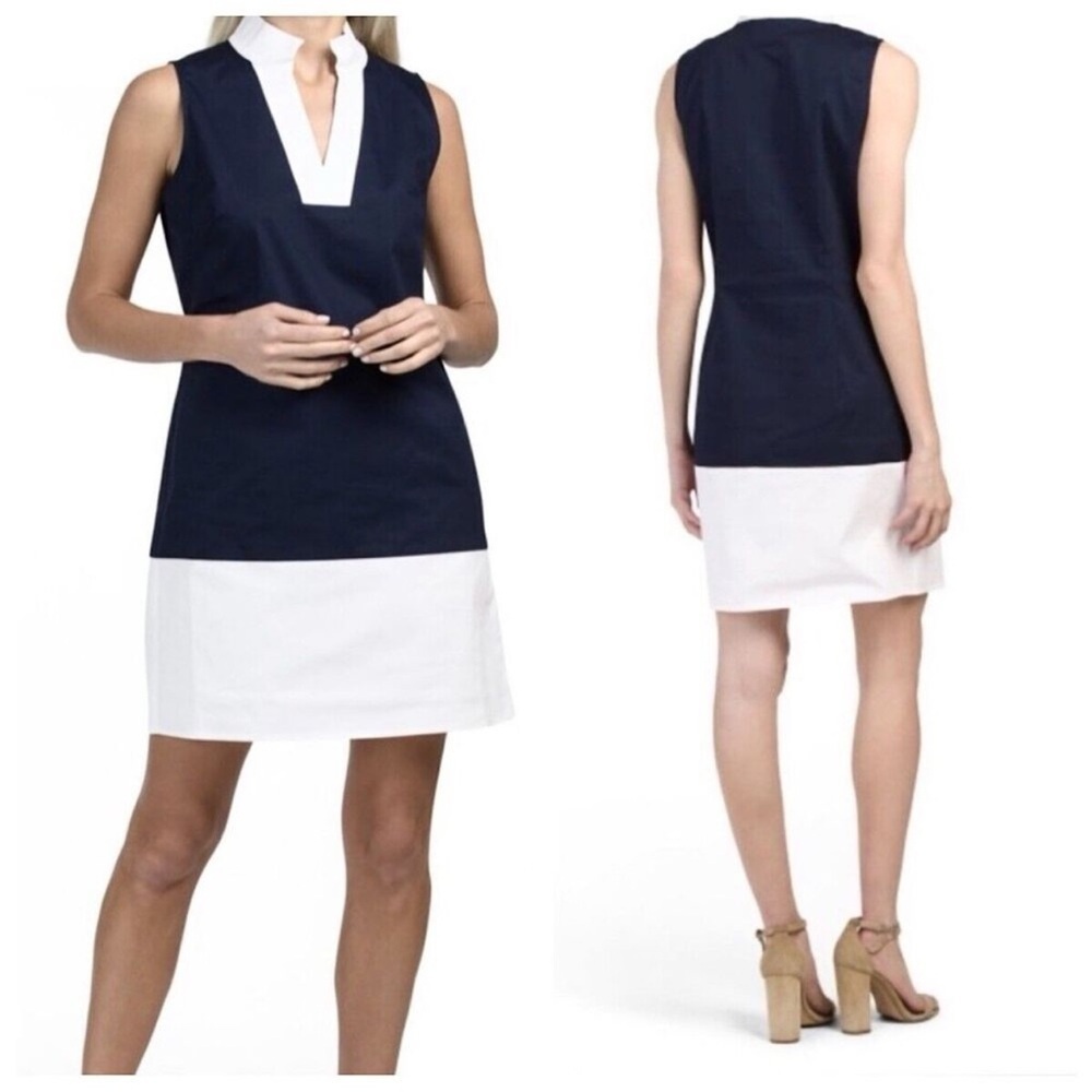 Sail to Sable Colorblock Shift Dress | Navy White Sleeveless Preppy Resort Wear